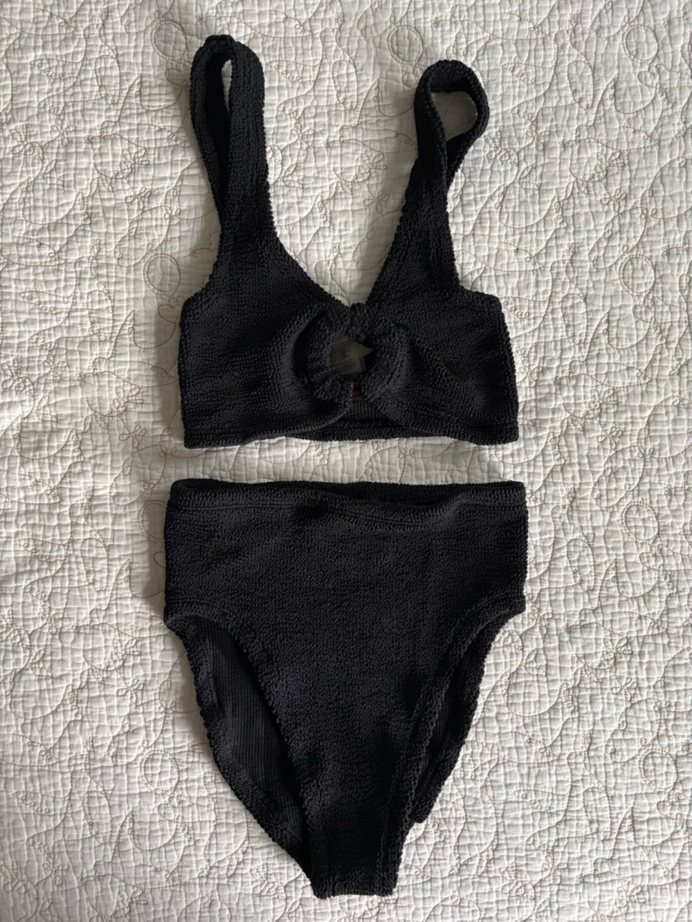 Nadine Black Two-Piece Textured Bikini Set - High Waist